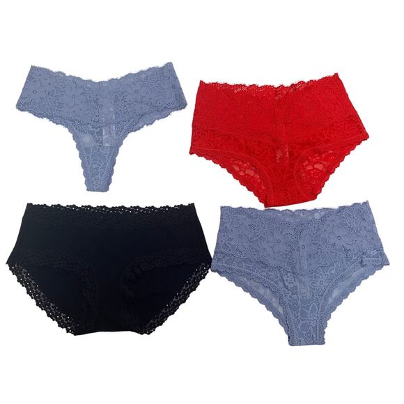 Lot of 4 New Aerie Womens Small Floral Lace Boy Brief Thong Underwear - Picture 1 of 3